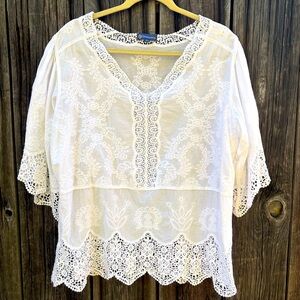 Democracy White Lace Blouse 100% Cotton size XL